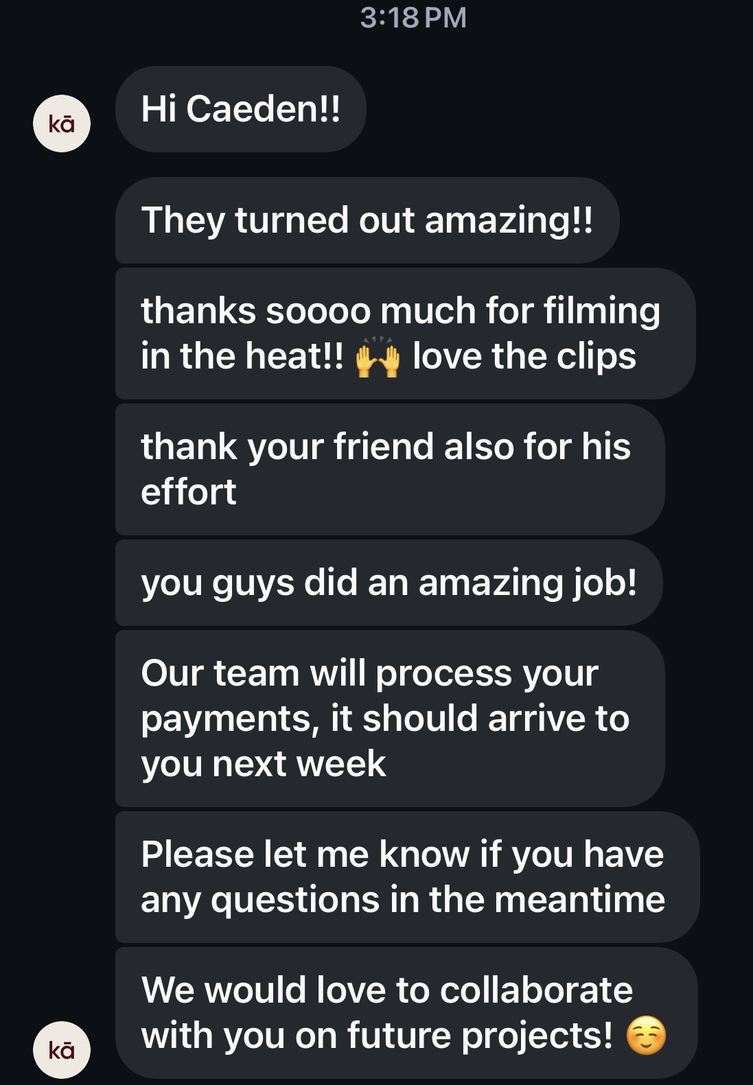 Client testimonial message: They turned out amazing, thanks so much for filming, you guys did an amazing job.
